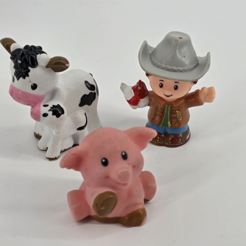 Fisher-Price Little People Cowboy Farmer Boy with Pig Cow Lot Of‎ 3 Figure 2016
